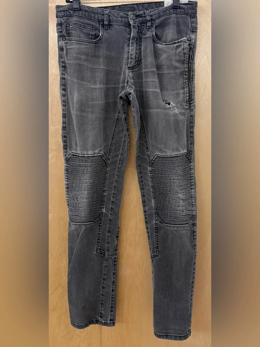 Belstaff Moto-Style Distressed Straight Leg Jeans – Gray (Size 30/33)